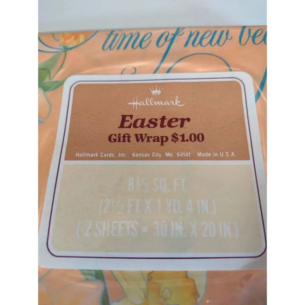 Vintage Hallmark Easter Peach Pastel‎ Floral Daffodil Gift Wrap Wrapping Paper